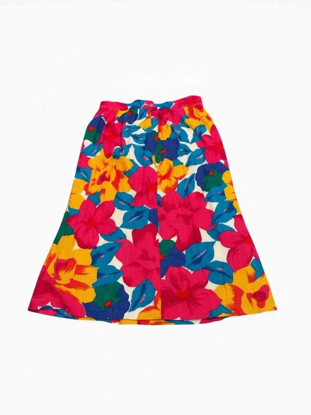 Vintage Russ Petite Vibrant Floral Midi Skirt Pink, Blue & Yellow NO SIZE TAG